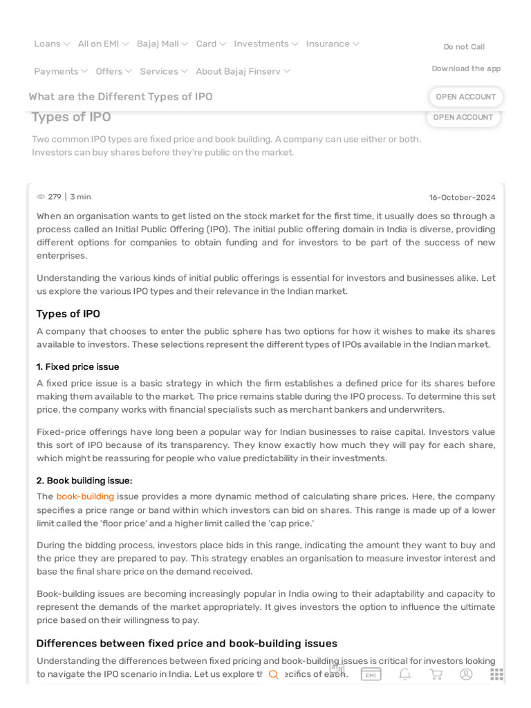 Types of IPOs in India Explained | PDF | Initial Public Offering | Pricing