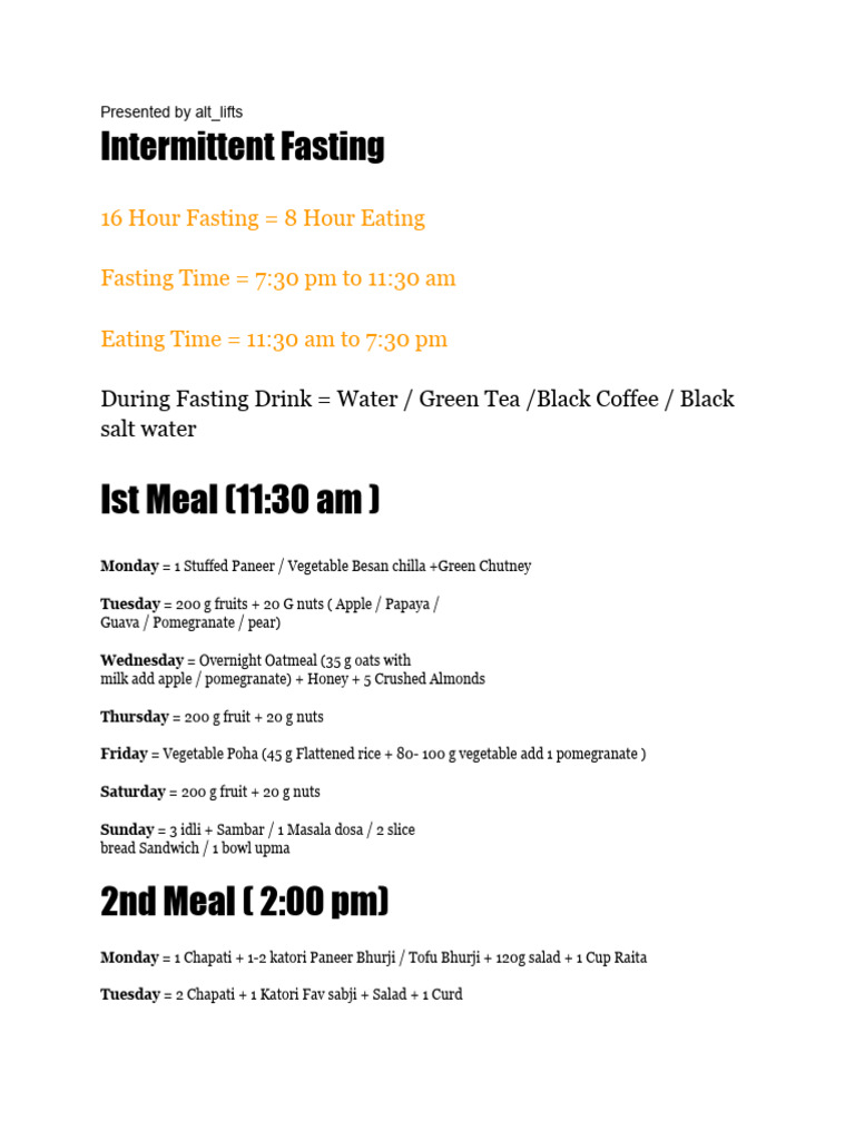 Intermittent Fasting Meal Plan Guide | PDF