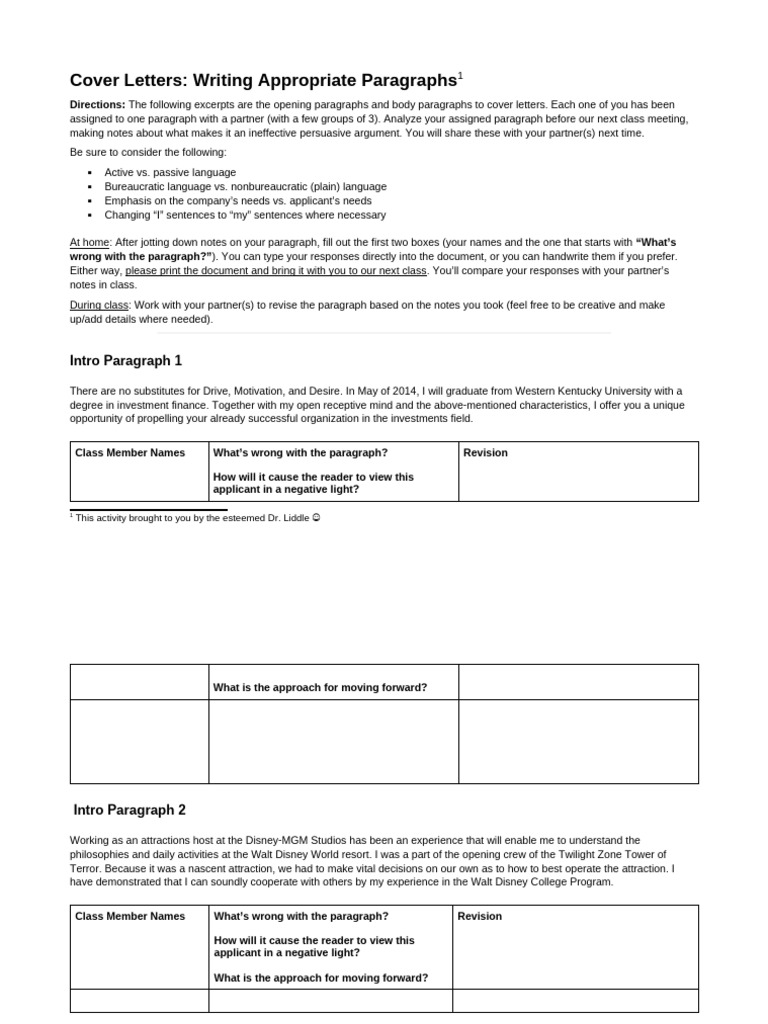 Cover Letter Paragraph Analysis Guide | PDF