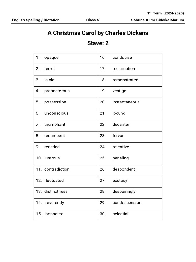 Class V Spelling Dictation - Speling List - 3 | PDF
