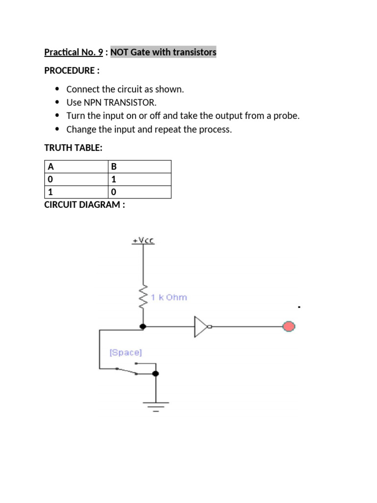 Practical No. 9 About NOT Gates | PDF