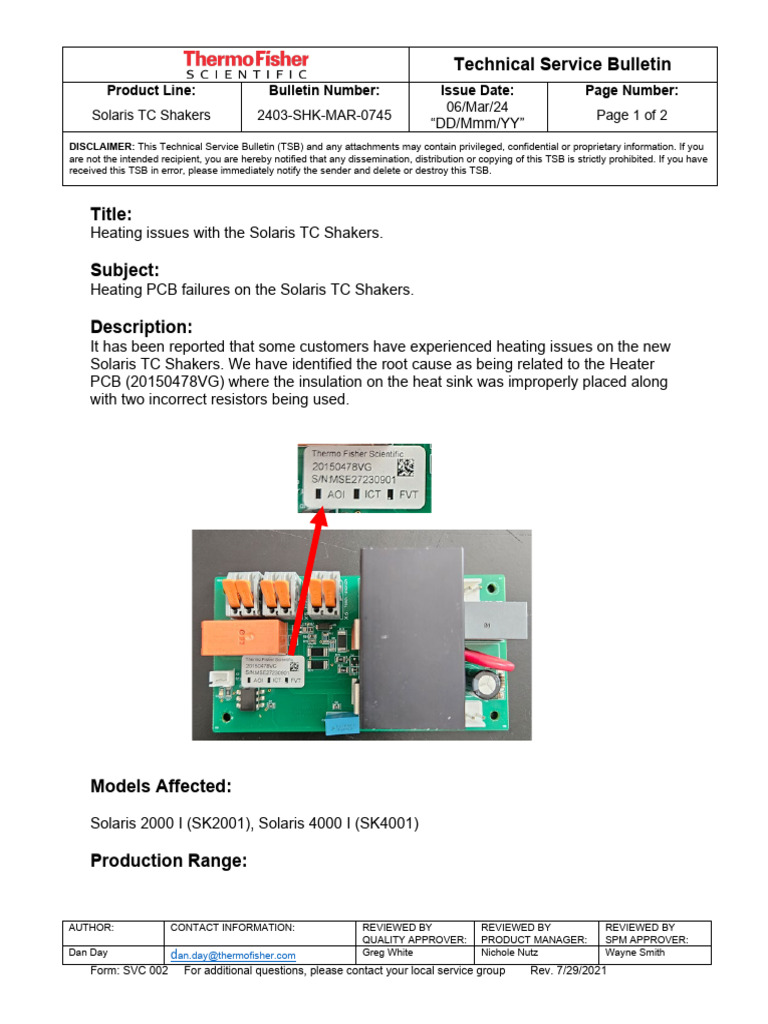 Solaris TC Shakers Heating Issues TSB | PDF