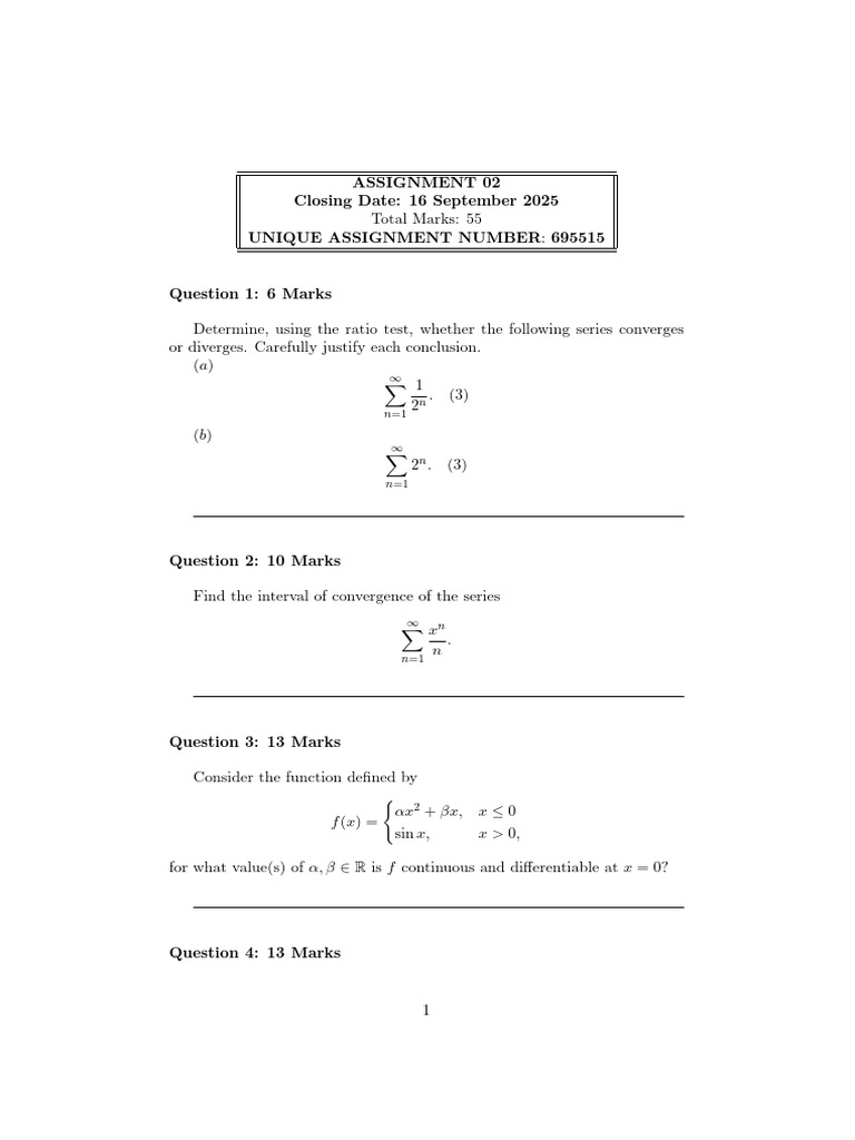 MAT2613 Assignment 02 Overview | PDF | Integral | Function (Mathematics)