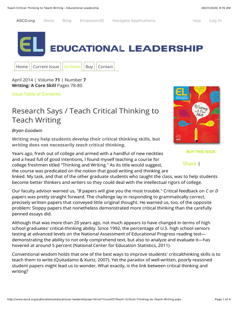 Critical Thinking in Writing Education | PDF | Critical Thinking | Thought