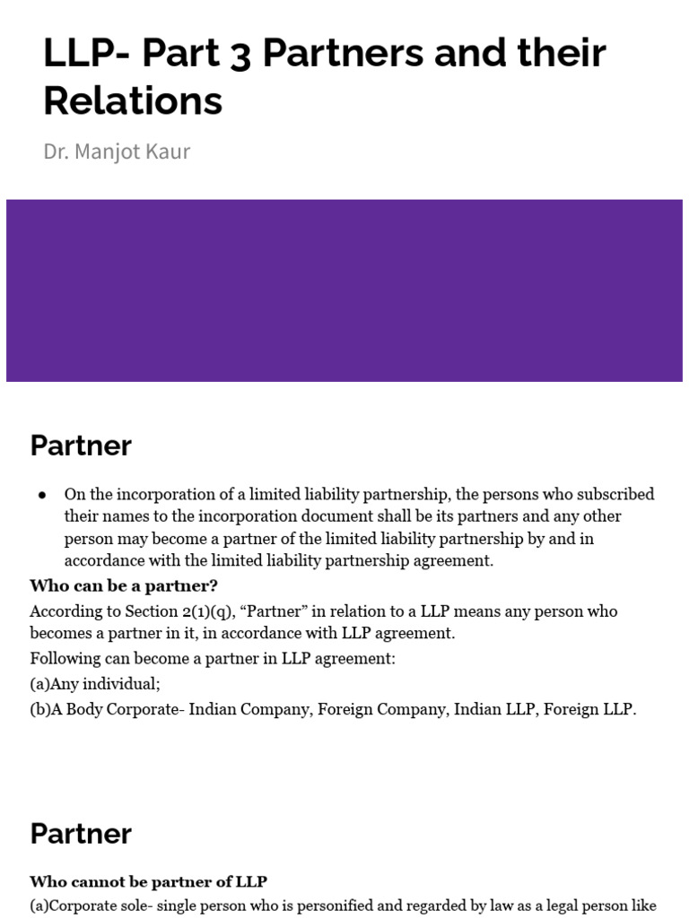 LLP Partners: Roles and Regulations | PDF | Limited Liability ...