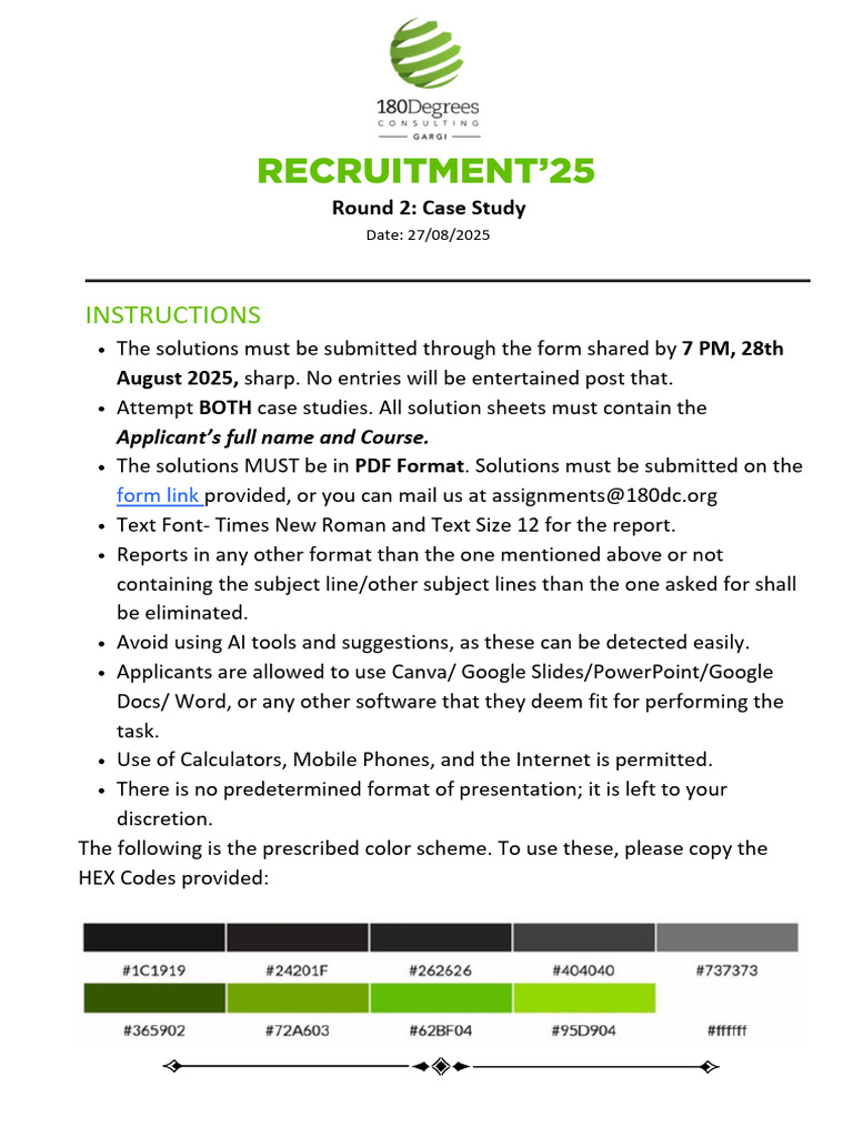 Recruitment 2025 Case Study Instructions | PDF | Retail | Marketing