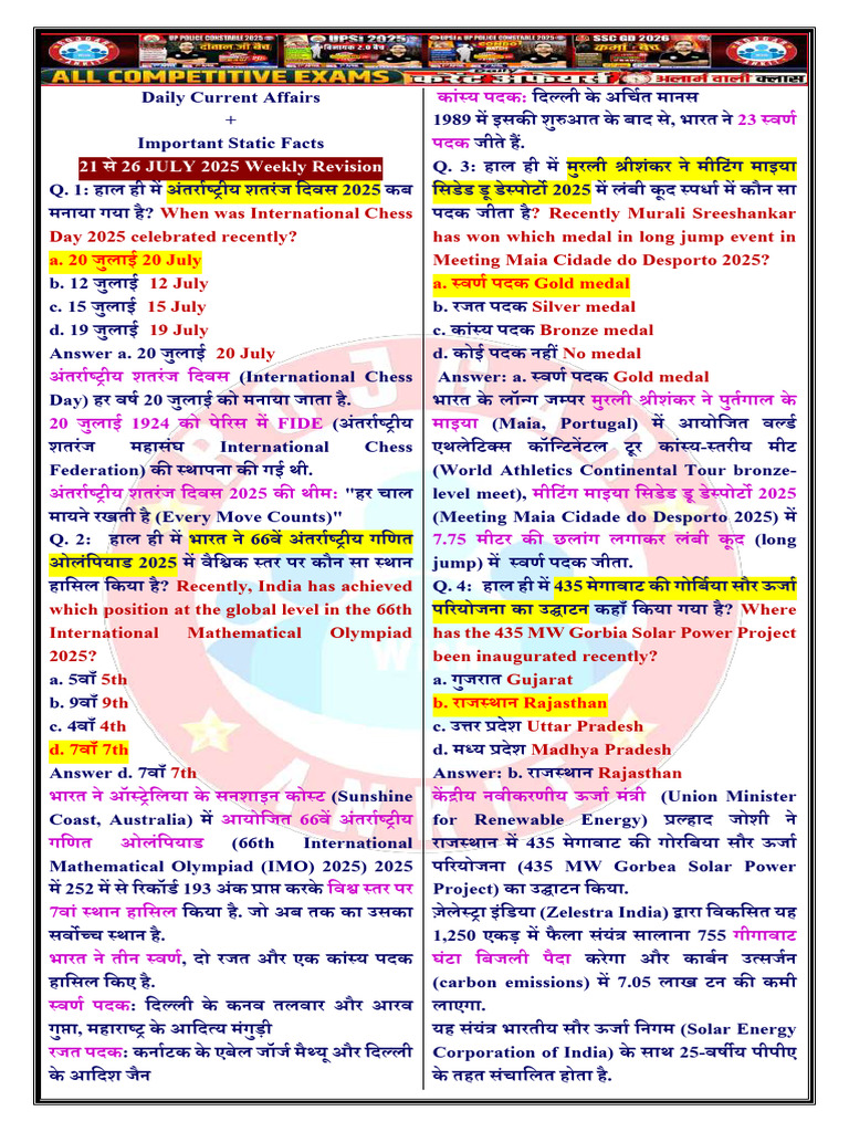 Weekly Current Affairs 2025 Daily Current Affairs 2025 | PDF
