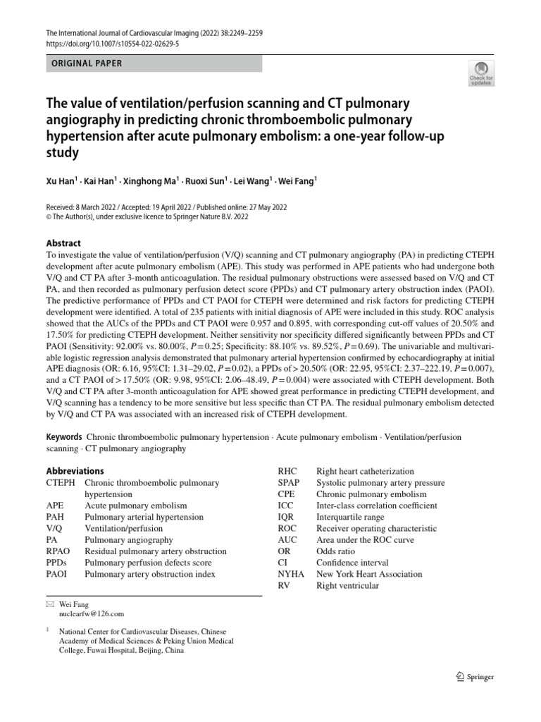 Predicting CTEPH via Lung Perfusion Tests | PDF | Ct Scan | Thrombosis