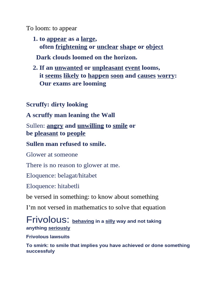 Vocabulary Definitions and Examples | PDF