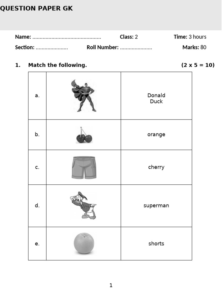 Class 2 GK Question Paper | PDF | Chess Openings | Chess