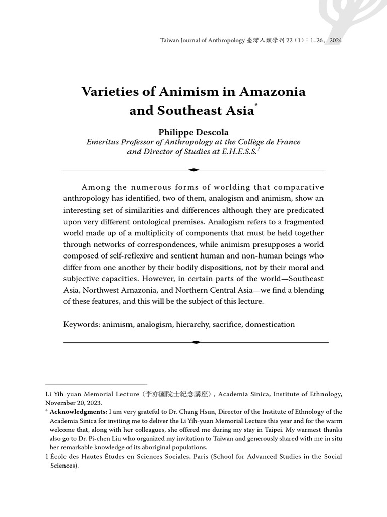 Animism and Analogism in Amazonia & Asia | PDF | Ontology | Mind