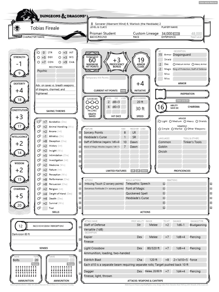 Custom Lineage Character Sheet | PDF | Dungeons & Dragons | D20 System