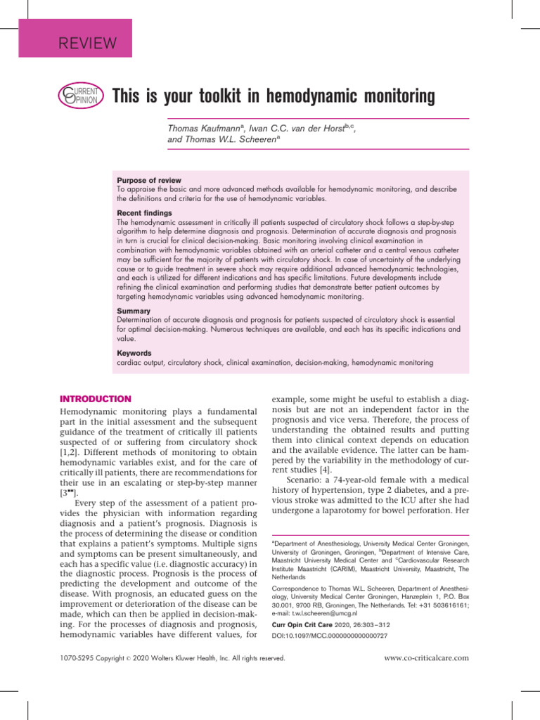This Is Your Toolkit in Hemodynamic Monitoring.13 | PDF | Shock ...