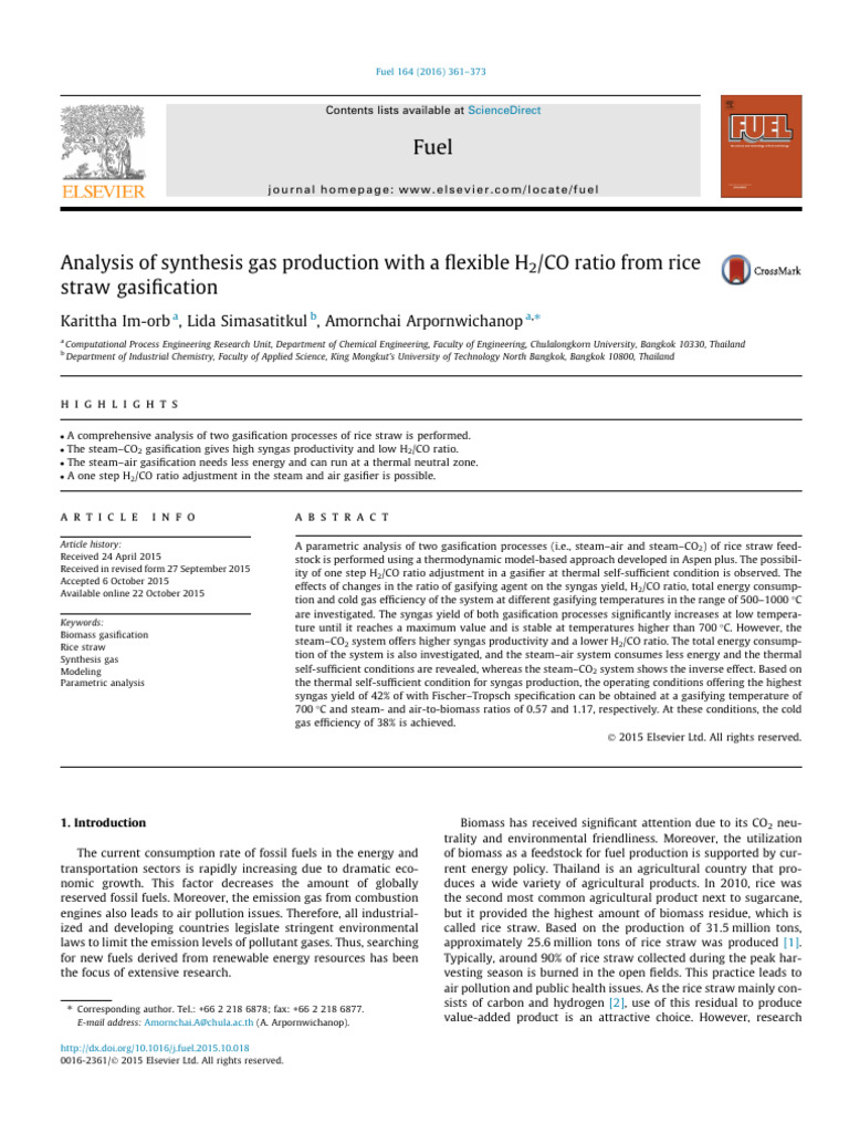 Rice Straw Gasification for Syngas Production | PDF | Gasification ...