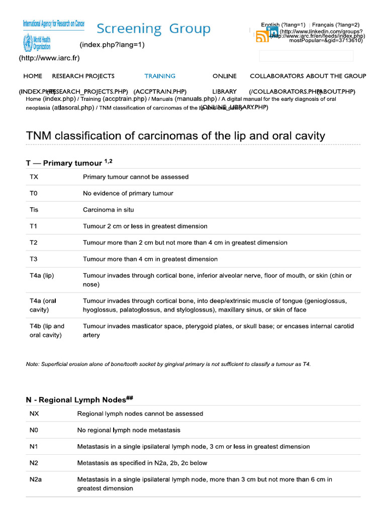 TNM Classification of Carcinomas of The Oral Cavity | PDF