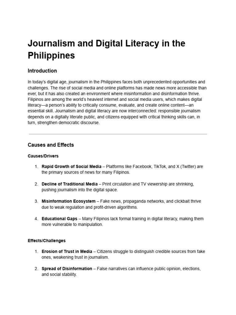 Journalism and Digital Literacy in the Philippines | PDF | Journalism ...