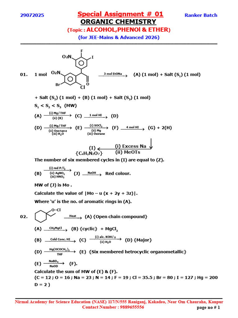 Special Assignment 01 | PDF | Organic Compounds | Chemical Compounds