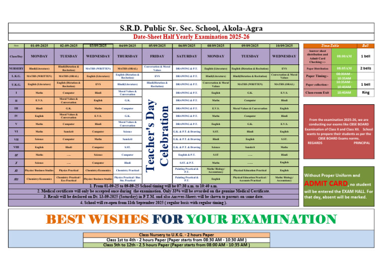 CBSE Half Yearly Exam Schedule 2025-26 | PDF | Qualifications