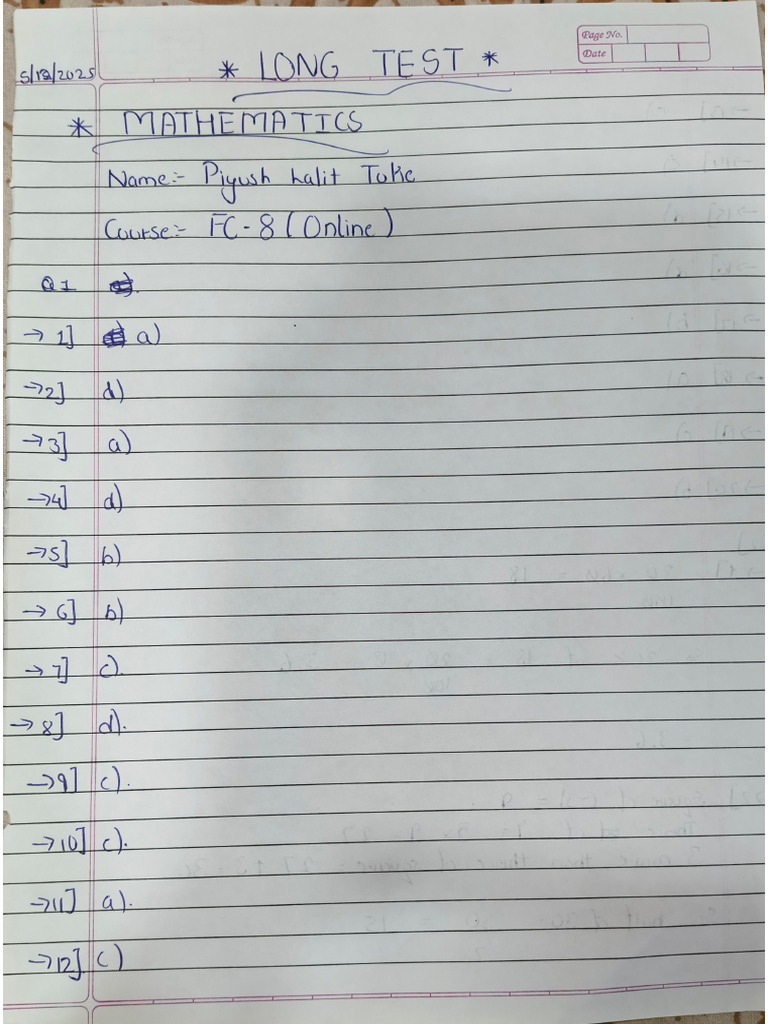 Long Test Maths | PDF