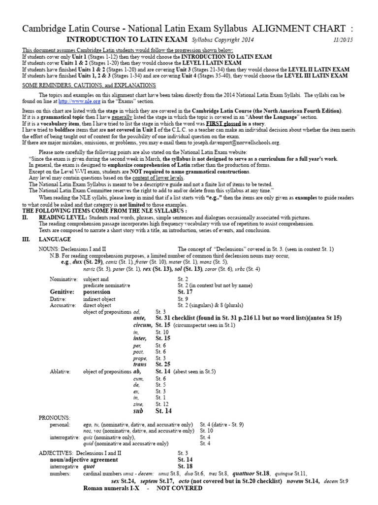 National Latin Exam Syllabus Guide | PDF | Semantics | Syntactic ...