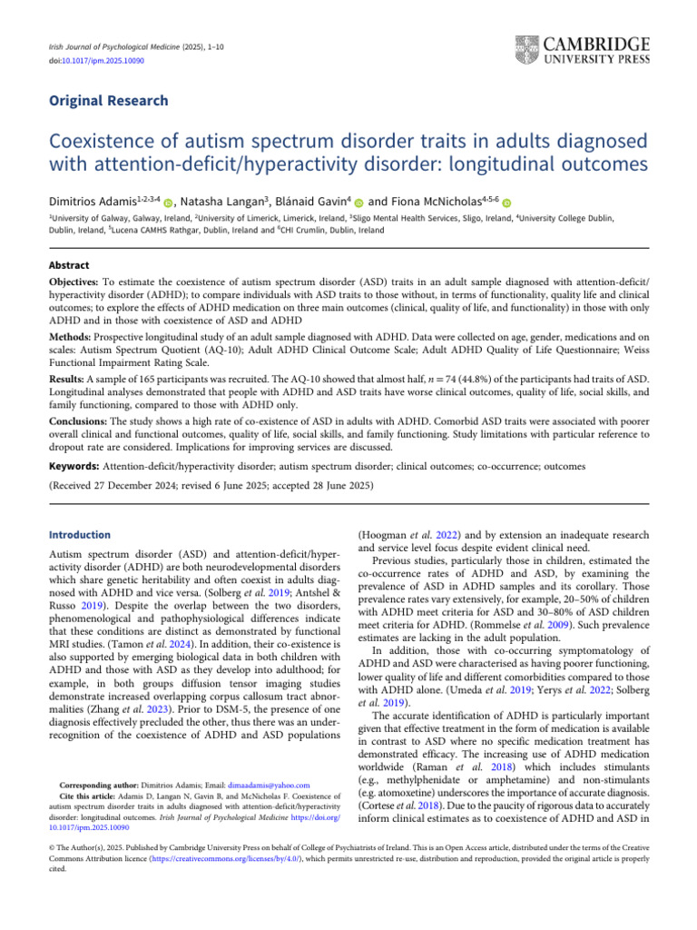 ASD Traits in Adults with ADHD: Outcomes | PDF | Attention Deficit ...