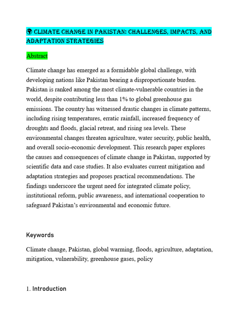 Climate Change Challenges in Pakistan | PDF | Climate Change ...