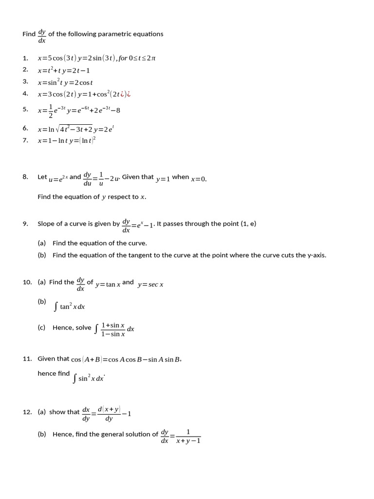 Parametric Equations and Derivatives Guide | PDF