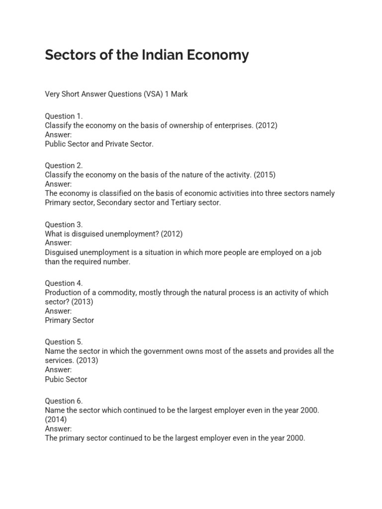 Sectors of Indian Economy QA | PDF | Employment | Gross Domestic Product