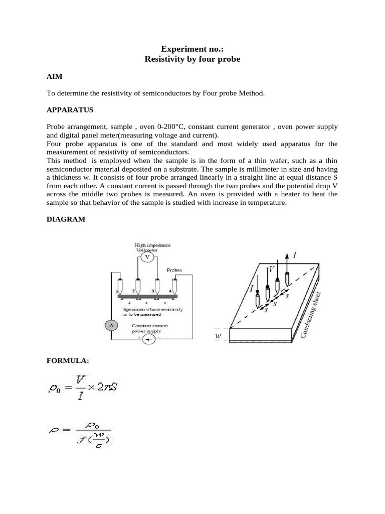 Four Probe Method for Semiconductor Resistivity | PDF | Electrical ...