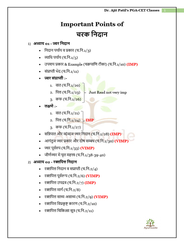 IMP Points of चरक निदान | PDF