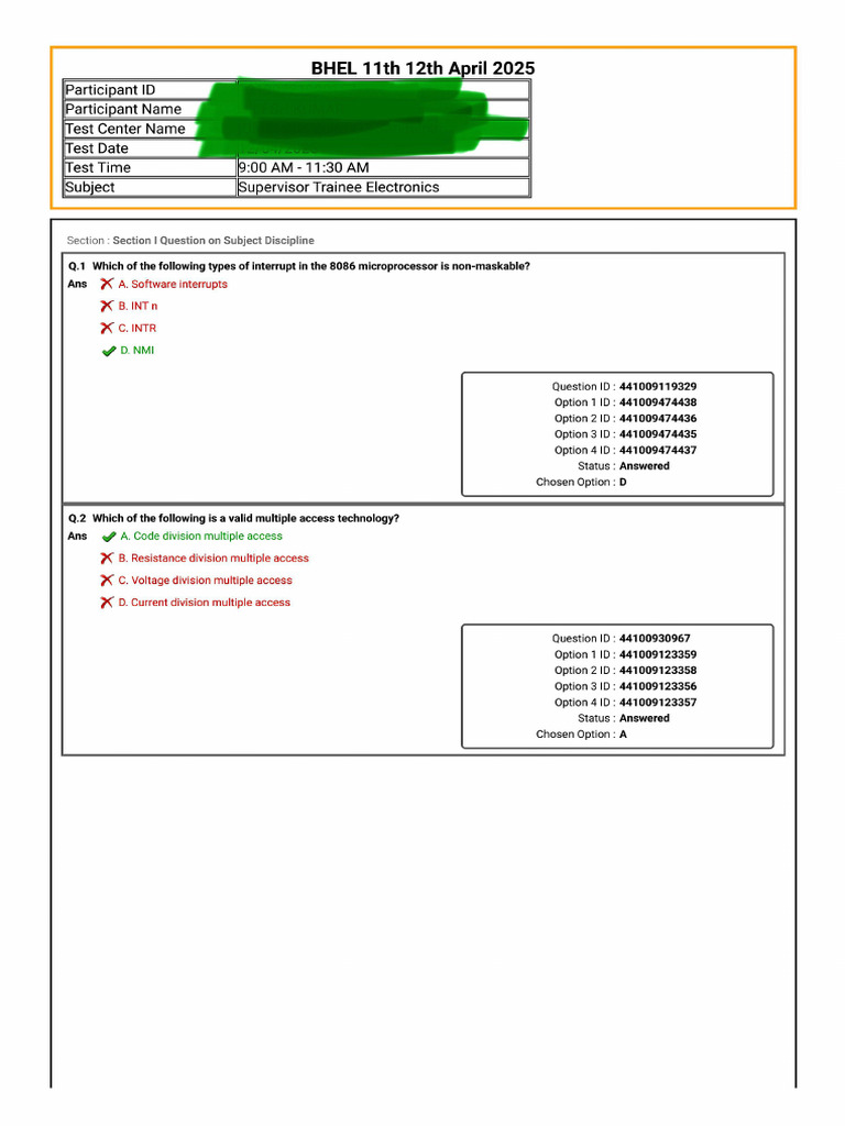 BHEL ST Electronics Engineering Answer Key 2025 | PDF | Electromagnetic ...