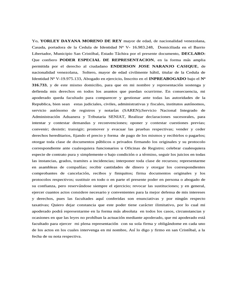 Poder Especial de Yorley Dayana Moreno | PDF | Justicia | Crimen y ...