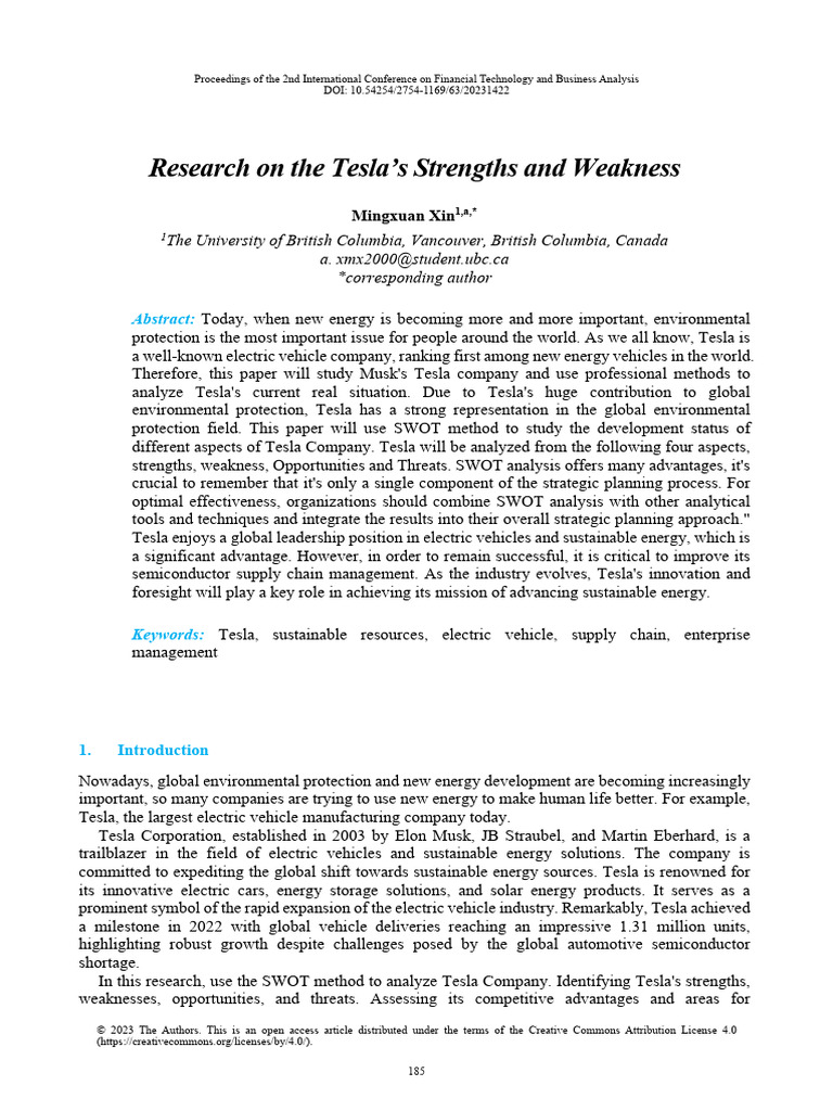 Tesla SWOT Analysis: Strengths & Weaknesses | PDF | Electric Vehicle ...