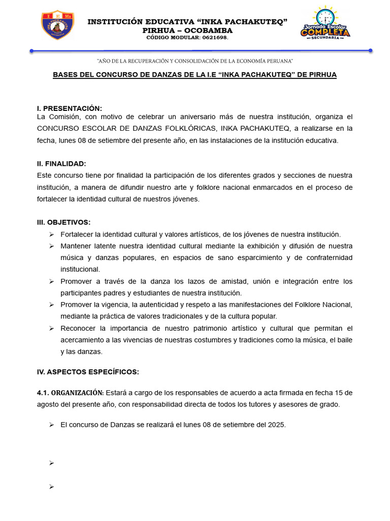 Concurso de Danzas Folklóricas 2025 | PDF | Bailes | Folklore