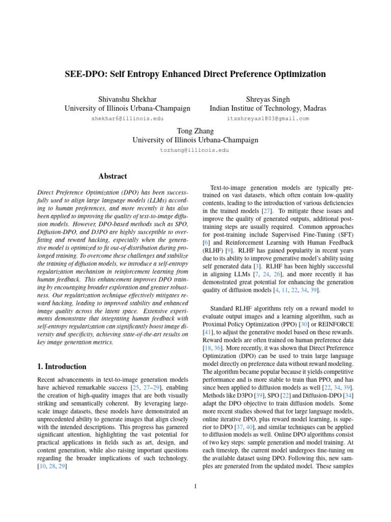SEE-DPO: Self Entropy Enhanced Direct Preference Optimization | PDF ...