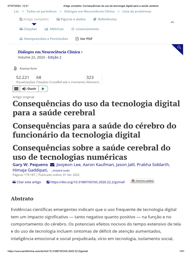 Artigo Completo - Consequências Do Uso Da Tecnologia Digital para A ...