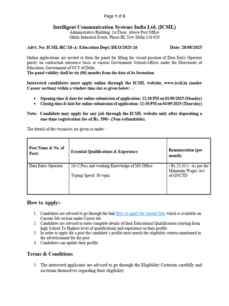 ICSIL Data Entry Operator Walk-In 2025 | PDF | Justice | Crime & Violence
