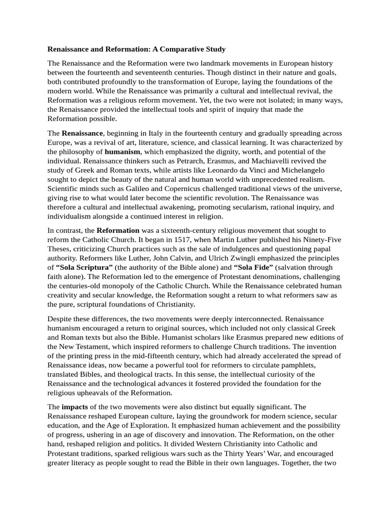 Renaissance and Reformation | PDF | Renaissance | Humanism
