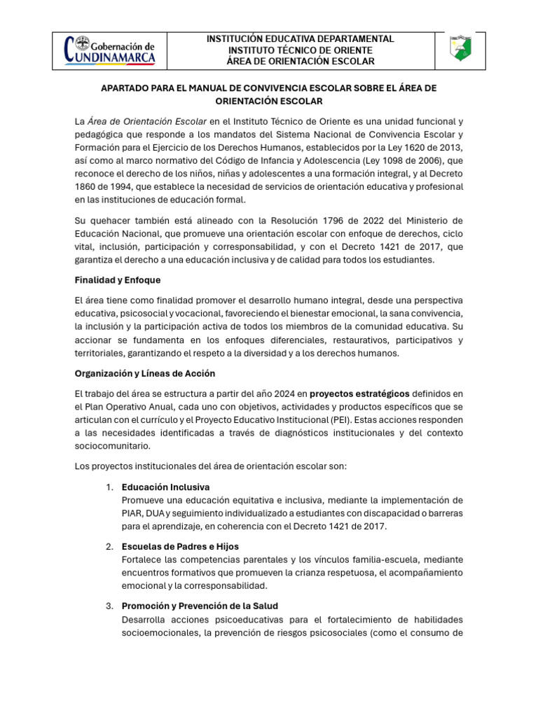 Manual de Convivencia Escolar 2024 | PDF | Inclusión (Educación) | Maestros