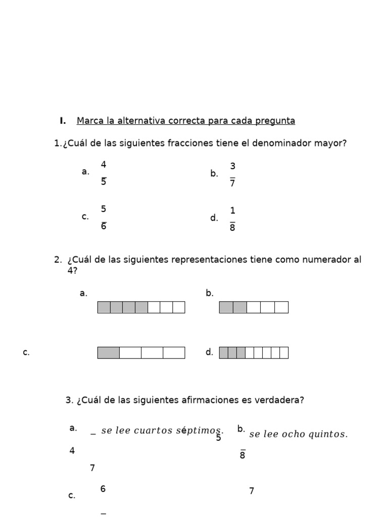 Preguntas sobre Fracciones y Comparaciones | PDF | Matemáticas