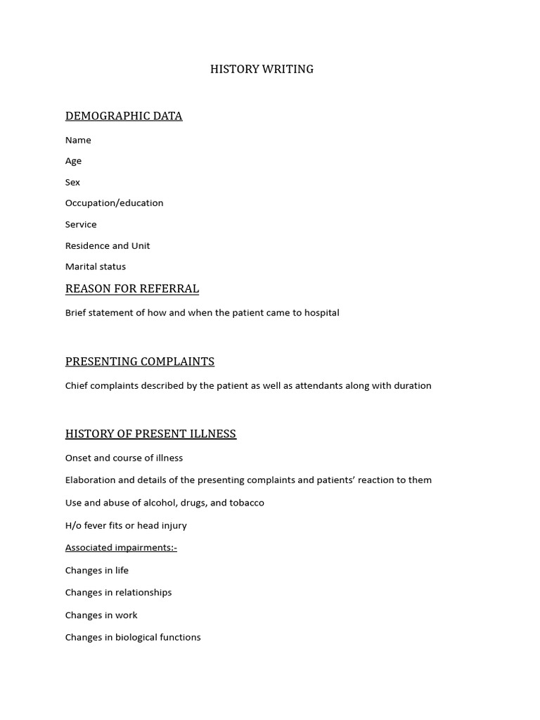 Comprehensive Patient History Template | PDF | Psychology | Behavioural ...