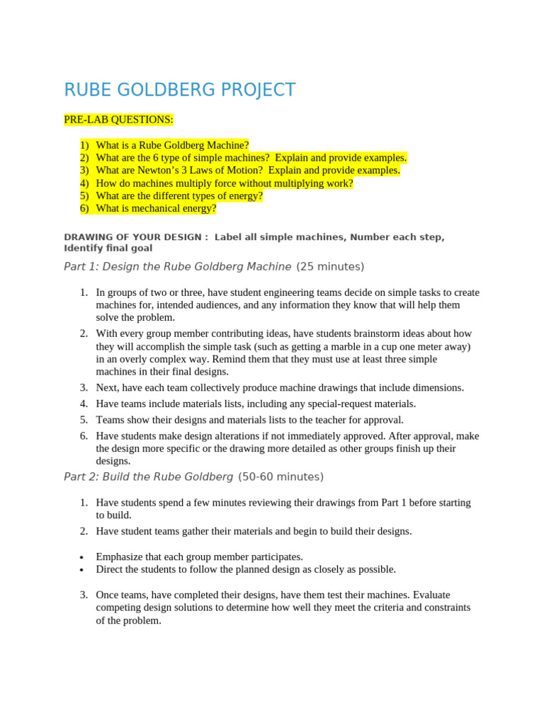 Rube Goldberg Project 1 | PDF | Machines | Mechanical Engineering