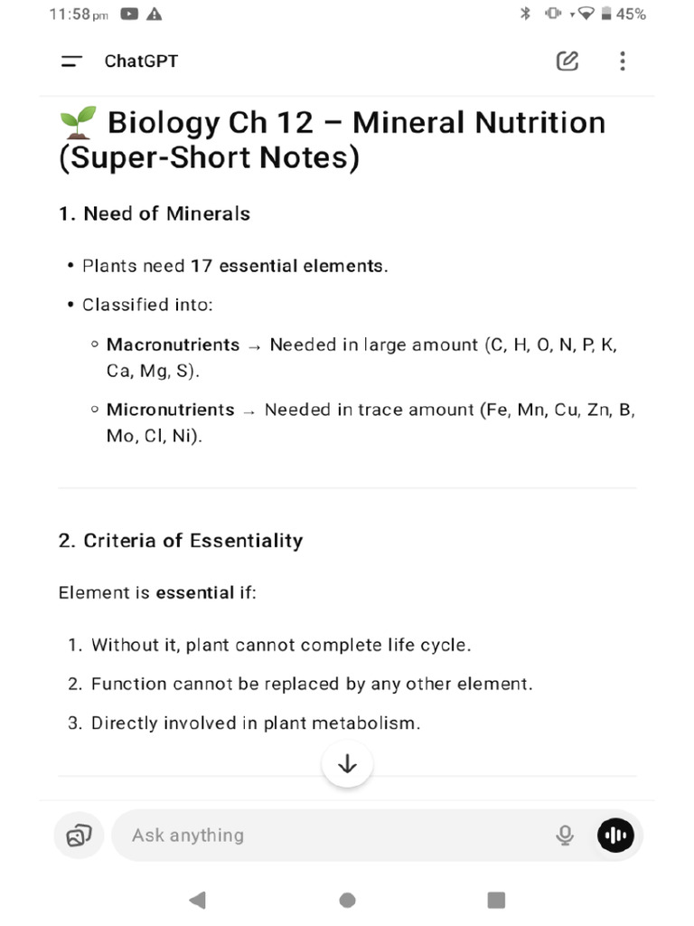 Class 11 Class Note of Bio Chapter 12 | PDF