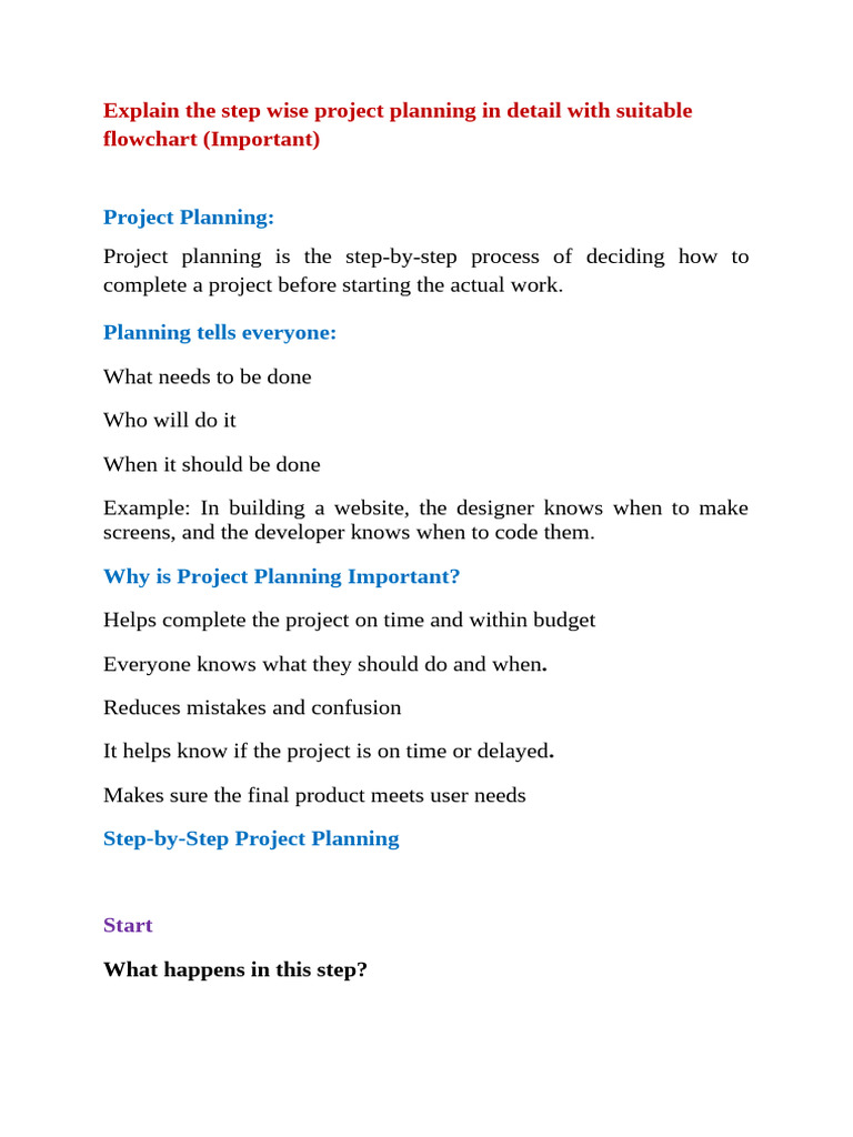 Explain The Step Wise Project Planning in Detail With Suitable ...
