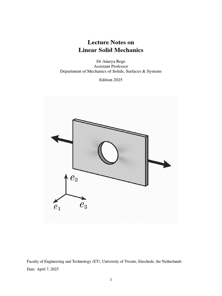 Linear Solid Mechanics Lecture Notes | PDF | Linear Elasticity ...