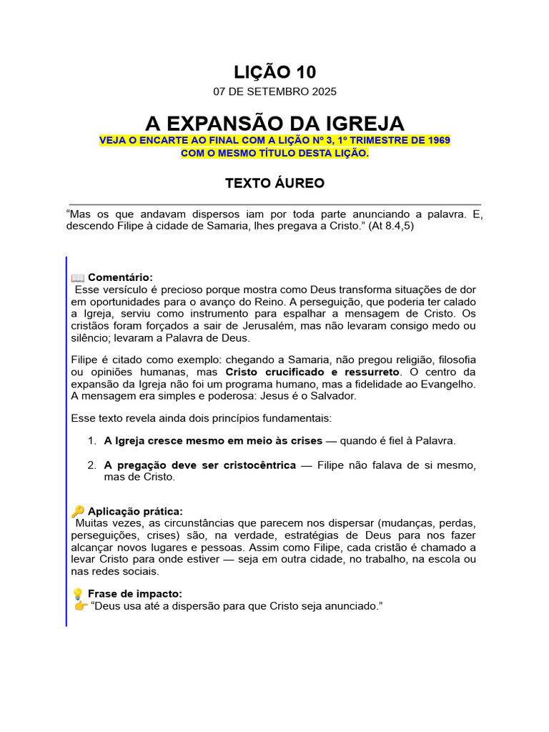 Lição 10 - A Expansão Da Igreja | PDF | Jesus | Atos dos apóstolos