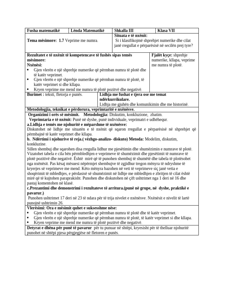 1.7. Veprime Me Numra Të Plotë | PDF