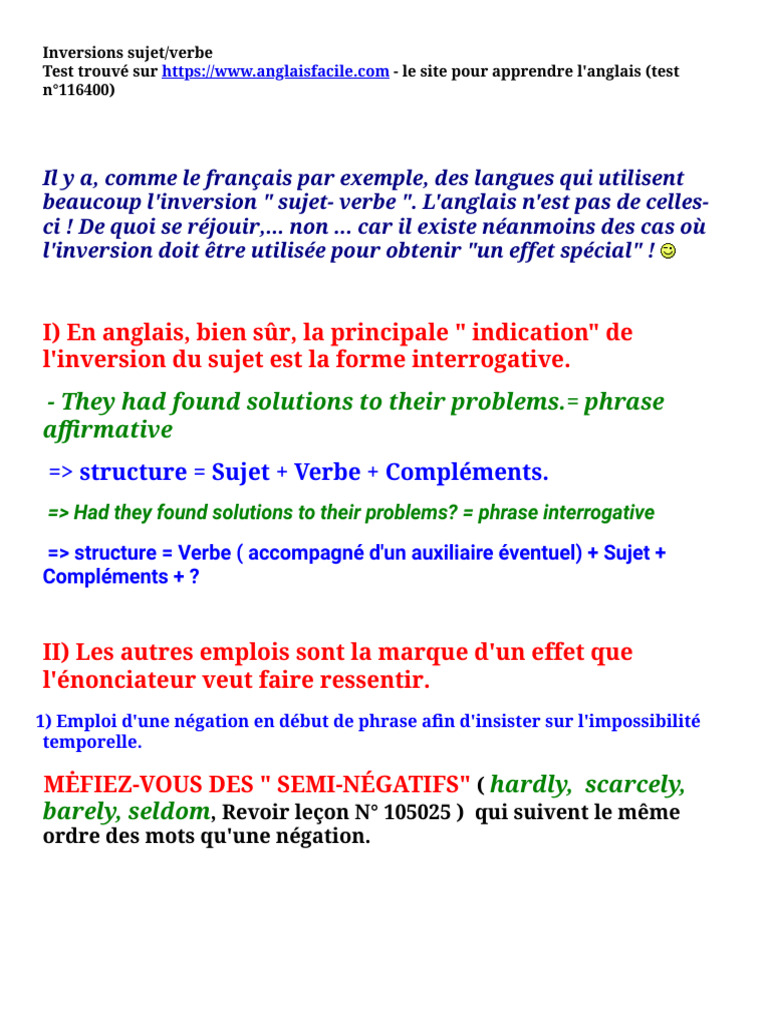 Inversion Sujet/Verbe en Anglais | PDF | Verbe | Phrase