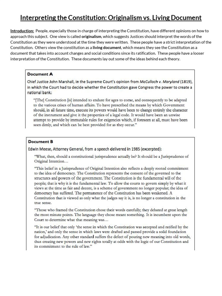 Originalism vs. Living Constitutionalism | PDF