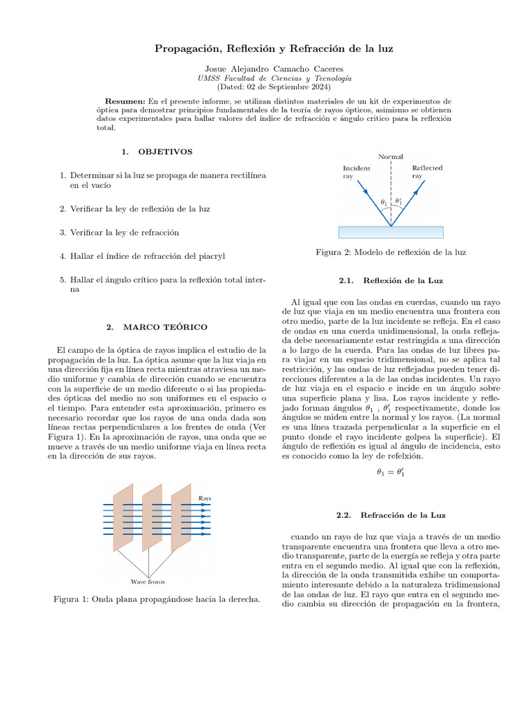 Propagación Reflexión y Refracción de La Luz | PDF | Reflexión (Física ...